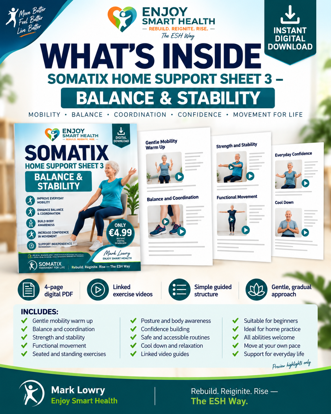 Mobility, Balance & Movement Confidence Exercises PDF | Somatix Sheet 3